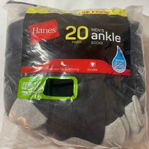 Hanes 20 pairs of Men's heel and toe cushioned ankle socks